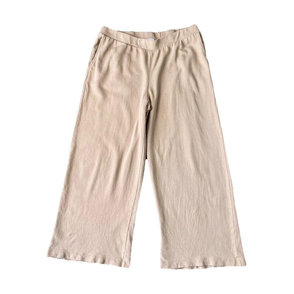 Pure Jill Wide Leg Crop Pants Womens Medium Tan Knit Elastic Pull On Organic